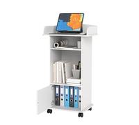 Turosur Atril de madera blanco con estante de almacenamiento, soporte de podio con gabinete, atril móvil con ruedas y soporte para púlpito