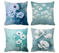 Turquesa Funda Cojin 75X75 Flor Fundas Cojines Exterior Suave Cuadrado Cushion Covers Lavables con Cremallera Invisible para Salon Sofa Primavera Verano Patio Jardín Cushion Covers Juego de 4 20E-V