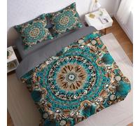 Turquesa Juego de Ropa de Cama Cama 105 Patrón de Mandala geométrico Funda nórdica Reversible 200x200 cm Microfibra Suave Incluye 2 Fundas de Almohada 50x75 cm