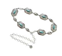 Turquois - Cadena de cintura plateada con patrón tallado para mujer, cinturón de cadena llamativo para el cuerpo, joyería para vestido formal elegante