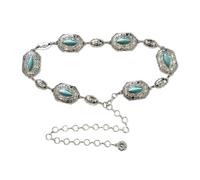 Turquois - Cadena de cintura plateada con patrón tallado para mujer, cinturón de cadena llamativo para el cuerpo, joyería para vestido formal, accesorio de mujer