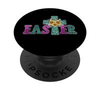 Turquoise Leopard Easter Cross For Christian Sunflower Mom PopSockets PopGrip Adhesivo