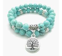 Turquoises Lazurite Stone 2 Pieces Bracelet Set With Tree Of Life Medallion Energy Bracelet-Rhodium plated