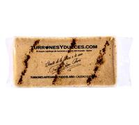 Turrón a la Piedra 300g, natural y apto para veganos. Sin conservantes ni colorantes. Ingredientes: almendra tostada (49%), azúcar, limón natural y canela. Hecho y enviado desde Jijona, Alicante