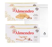 Turrón crujiente de almendras y turrón suave El Almendro - Turron de almendras cremoso Blando y Duro con Almendras Calidad Suprema W/Premium Pingüino Bolsa de almacenamiento rápido… (4 unidades dura/suave)