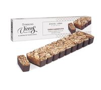 Turrón de Almendra Frita by Ángel León 300g en Estuche - Torrons Vicens | Turrón gourmet de almendra salada con chocolate negro | Contraste intenso y textura crujiente con sabor innovador