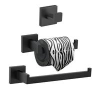 Turs 3 Piezas de baño Accesorio Conjunto Sus 304 Inoxidable Acero Inodoro Soporte de Papel Toalla Bar/Soporte Albornoz Gancho de Pared, Negro Mate, A7010B