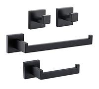 TURS 4 Piezas de Baño Hardware Set de Acero Inoxidable Soporte de Papel Higiénico Toalla Barra/Soporte Robe Gancho Montaje en Pared, Negro Mate, Q7X4-BK