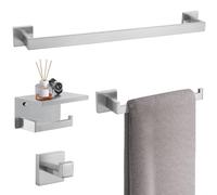 TURS Juego de 4 piezas de accesorios de baño, barra de toallas cepillada, incluye barra de toalla de 24 pulgadas, soporte para toalla de mano, gancho para toalla, soporte para papel higiénico con