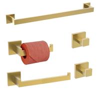 TURS Juego de Accesorios de baño de Acero Inoxidable y Oro Cepillado, Montaje en Pared, 5 Piezas