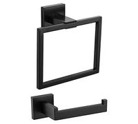 TURS Negro Toalleros de Aro Acero Inoxidable Toallero de Estilo Montado en Pared e Anilla INOX 304 Chrome Accessori Bagno de Toalla Soporte de Toalla Nero