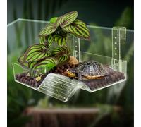 Turtle Dock Floating, Terrario de Tortugas para Amantes de Las Tortugas, de Tortugas, Plataforma de Escalada con Verde simulado, 22,5 x 21 x 13,5 cm, acrílico Transparente