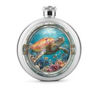 Turtle in The Ocean - Petaca de acero inoxidable para licor, botella de vino portátil de bolsillo redondo para bebida, 5 onzas