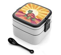 Turtle in The Sun Bento Box, 2 Compartments Meal-Prep Containers, Stackable Lunch Box with Lids, Reusable Divided Food Storage Containers for Travel, And Work