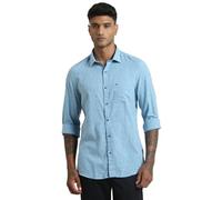 Turtle Khadi - Camisa casual estampada de corte ajustado para hombre, color azul claro, Azul claro, 54