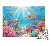 Turtle Reef Jigsaw Puzzles 1000 Piezass Papel Reciclado Underwater Ocean Puzzle for Boy & Girl Divertido Present & Actividad para el Hogar Great Regalo for Child‘s Birthday 70x50cm/1000pcs