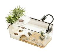 Turtle Tank Basking - Contenedor portátil para reptiles con área de alimentación, terrario de hábitat de anfibios transparente, acuario de observación con rampa y piscina | Práctico cierre