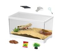 Turtle Tank Kit - Acrylic Turtle Terrarium | Bottom Drainage Aquarium Habitat | Multi Function Areas for Tortoise Hermit Fish Amphibians Snake Gecko Frog | Tank Starter Kit with Bask Platformm