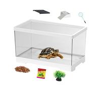 Turtle Tank Kit with Bottom Drainage, Multi-Level Turtle Habitat Aquarium Terrarium, Reptile Tank for Tortoise, Hermit Crab, Amphibians, Fish, Gecko, Snake, Frog, Chameleon, 29x17.5x18 cm Black White