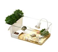 Turtle Tank, Transparent Terrarium Habitat, 12.87x7.6x4.8 Inches, Decorative Feeding Basking Area with Ramp, Small Aquarium for Tortoise Crab Terrapin, Pet Care Education Nature Adoption