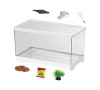 Turtle Tank, Turtle Cage, Bottom Drainage Clear Walls Portable Size Leak Resistant Lightweight Build Ventilated Lid, Pent Tank for Home, 11.42x6.89x7.09inches
