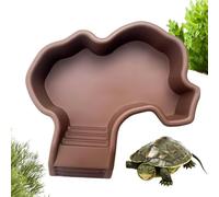 Turtle Water Bowl, Decorative Reptile Basin, Habitat Landscaping Basking with Ramp, Aquarium Ornament for Tortoise, Hermit Crab, Lizard, Dragon, Snake, 13.78x12.2x2.76 Inches