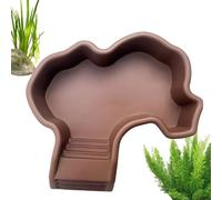 Turtle Water Bowl, Reptile Bathing Pool, 13.78x12.2x2.76 Inches Anti-Slip Decorative Basin, Natural Stone Look, Easy-Clean for Geckos, Bearded Dragons, Snakes, and Lizards