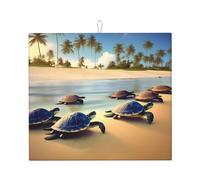 Turtles on the Beach - Tapete de secado de platos, 16 x 18 pulgadas, altamente absorbente, adecuado para platos de cocina, estante de drenaje, cafetería, colgante