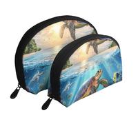 Turtles Swimming in The Sea - Bolsas de maquillaje impresas de 2 piezas portátil con diseño de concha, White, Talla única