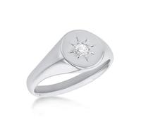 Tuscany Silver Anillo redondo de plata de ley chapada en rodio de 0,11 quilates con diamantes creados en laboratorio de 9 mm, Plata de ley, Sin piedra preciosa