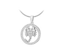 Tuscany Silver Collar con Colgante Signo del Zodíaco Escorpio para Mujer - Cadena Grumet en Plata de Ley Chapada en Rodio con Circonita - 46 cm