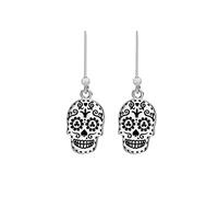 Tuscany Silver Pendientes Colgantes con Calavera "Día de los Muertos" para Mujer en Plata de Ley (925) Oxidada - 9.8mm x 27mm