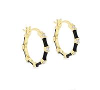 Tuscany Silver Pendientes de aro de plata de ley bañados en oro amarillo de 2 mm redondos blancos CZs de 20 mm esmaltado, Esmalte Chapado en oro de mujer