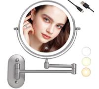 TUSHENGTU Espejo De Maquillaje Montado En La Pared De 8 Pulgadas, Ajuste Giratorio De Aumento 1X Y 10X, Ajuste De Brillo Inteligente, 3 Colores De Luz (níquel Arena-10X)