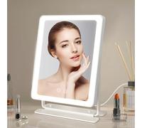 TUSHENGTU Espejo Maquillaje con Luz LED, Espejo Maquillaje con Línea Lluminado de 3 Colores Adjustable, Espejo Tocador con Luz, Soporte Metálico, 360° Rotación (Blanco)