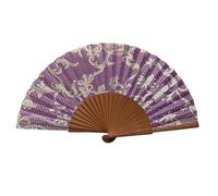 Tusitala Barcelona Abanico Español Bolillo Malva - Madera y Algodón - 23 cm - Estuche y Funda de Yute - Accesorio de Moda - Hecho a Mano en España - Eventos y Regalos - Colección Tradición