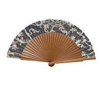 Tusitala Barcelona Abanico Español Must Bolillo - Madera y Algodón - 23 cm - Estuche y Funda de Yute - Accesorio de Moda - Hecho a Mano en España - Eventos y Regalos - Colección Must