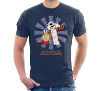 TusPersonalizables Camiseta de algodón - Calvin and Hobbes Retro (FR/ES, Letras, M, Regular, Regular, Azul Marino)