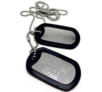 TusPlacas Chapas Militares Personalizadas de Acero Inox. Collar de Chapas Grabadas en Relieve. Colgante Grabado y Bolsita de Tela de Regalo (Negro, Acero BRILLANTE)