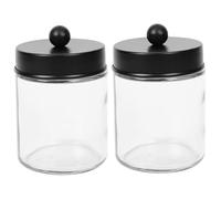 Tuster Glass Apothecary Jars, contenedor de hisopo de algodón 2 piezas de vidrio transparente soporte de algodón con tapa de hilo dental/lápiz labial/qtip a prueba de polvo para baño, sala de estar