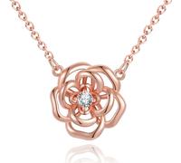 Tusuzik Collar Mujer Plata de Ley 925 Collar de Oro Rosa Colgante Floral con Circonita Cúbica Regalos Originales Mujers Joyas para Madre Mamá