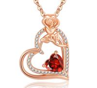Tusuzik Regalo Dia De La Madre Collar Mujer Plata de ley 925 Oro Rosa Corazon Flor Enero/Julio Birthstone Colgante Joyas Regalo Originales para Novia Mamá Dia de la Madre Cumpleaños Aniversario