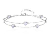 Tusuzik Regalo Mujer Pulsera originales Plata de Ley 925 Piedra Nacimiento Mujer Doble Capa Personalizado Corazón Joyas Regalo Cumpleaños Para Mamá Esposa Novia Amigas Chicas Adolescentes(LightPurple)