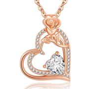 Tusuzik Regalos Navidad Mujer Collar Mujer Plata de Ley 925 Oro Rosa Corazón Flor Abril Birthstone Colgante Joyas de Mujers Regalos Originales para Esposa Novia Mamá Cumpleaños Navidad Aniversario