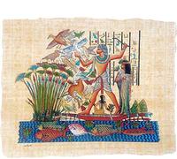 TUT ANK Amon con su Mujer en una Barca en el Nilo sobre un papiro Original Hecho y Pintado a Mano en Egipto. 33x43 cm Ref.2H-E