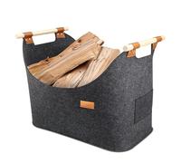 TUT Cesta de madera para leña, XXL de 60 L, de fieltro extragrueso, estable y duradera, plegable, para transportar y almacenar leña, 50 x 40 x 30 cm, color gris oscuro