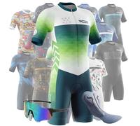 Tuta da Triathlon a Maniche Corte da Uomo,Ciclismo Body Skinsuit All'aperto Sportswear Abbigliamento Triathlon per Nuoto/Corsa/Ciclismo+Polarizzati Occhiali da Ciclismo... (Typ-10,XL)