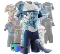 Tuta da Triathlon a Maniche Corte da Uomo,Ciclismo Body Skinsuit All'aperto Sportswear Abbigliamento Triathlon per Nuoto/Corsa/Ciclismo+Polarizzati Occhiali da Ciclismo... (Typ-11,M)