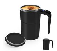 Tutamaz Vaso agitador automático, taza de 380 ml con asa, tapa e indicador de temperatura, taza de café inteligente recargable, para café, leche de soja, chocolate caliente (negro)