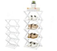 Tutamaz Zapatero estrecho, zapatero plegable, estantes altos de varias capas, ahorro de espacio, zapatero pequeño, zapatero para escaleras, pasillo, cocina, dormitorio (blanco-5 niveles)